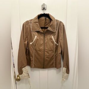 Western embellished Tan Leather Jacket with Cream Accents